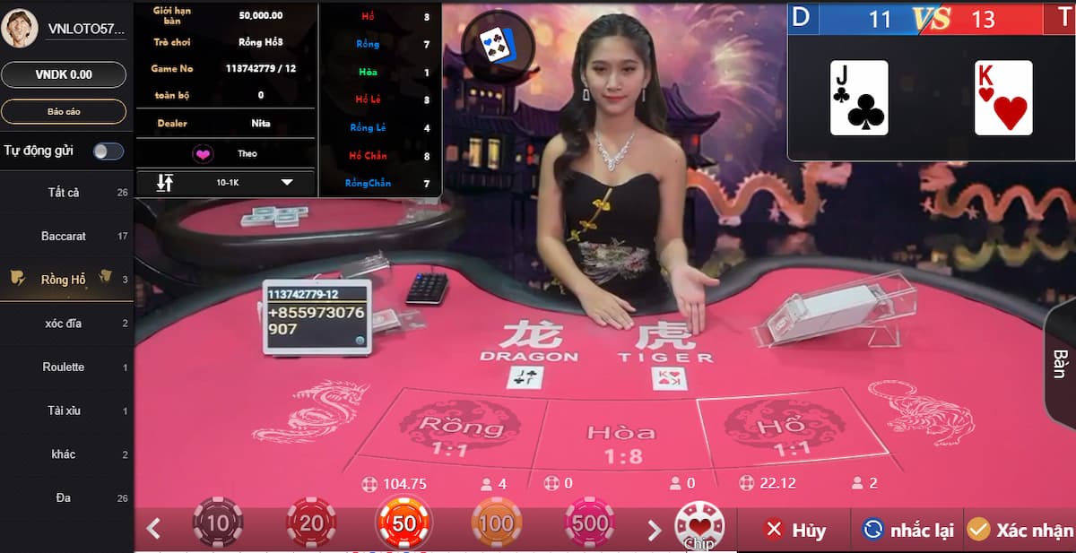 Bàn chơi Rồng Hổ Vnloto