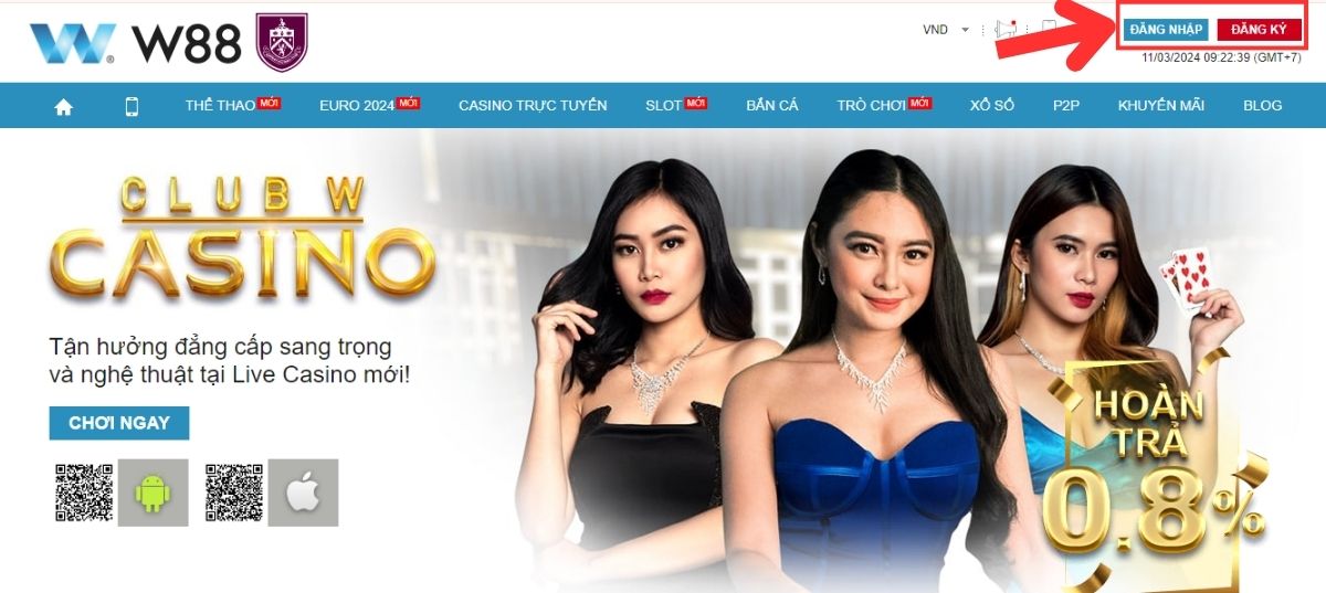 Đăng nhập hoặc đăng ký tài khoản W88
