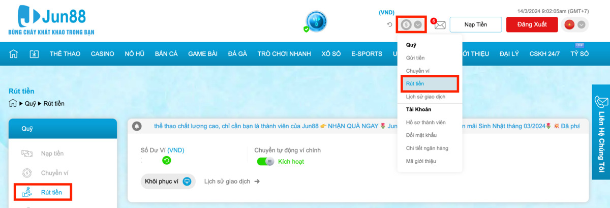 Hướng dẫn rút tiền Jun88 dễ hiểu cho tân thủ 8 Truy cập trang rút tiền Jun88