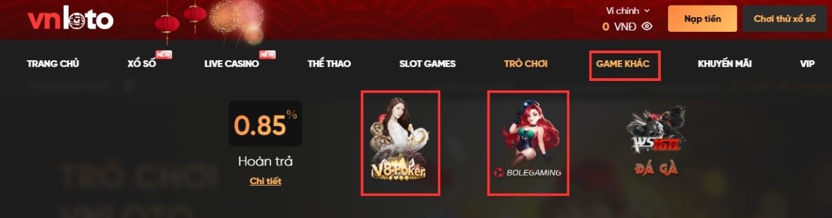 Mậu binh Vnloto - Hướng dẫn cách chơi từ A - Z dành cho tân binh 1 Chọn sảnh chơi Mậu binh Vnloto